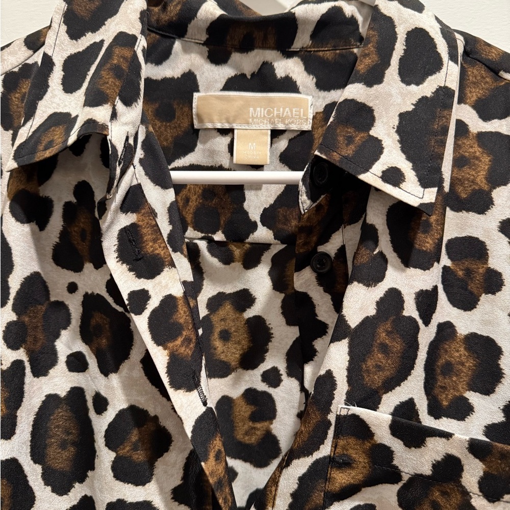 Leopard Print Button-Up Blouse - image 2